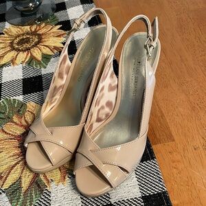 Sling back platform heels peep toe